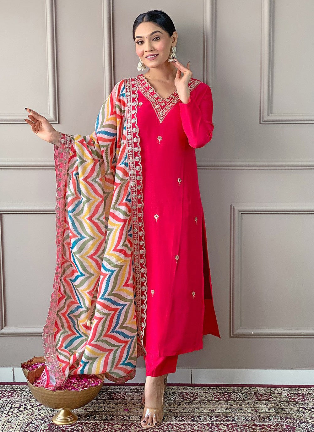Embroidered Viscose Pink Salwar Suit T6038