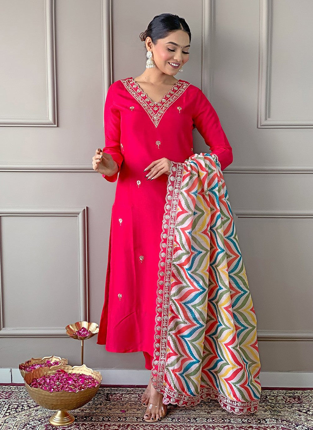 Embroidered Viscose Pink Salwar Suit T6038