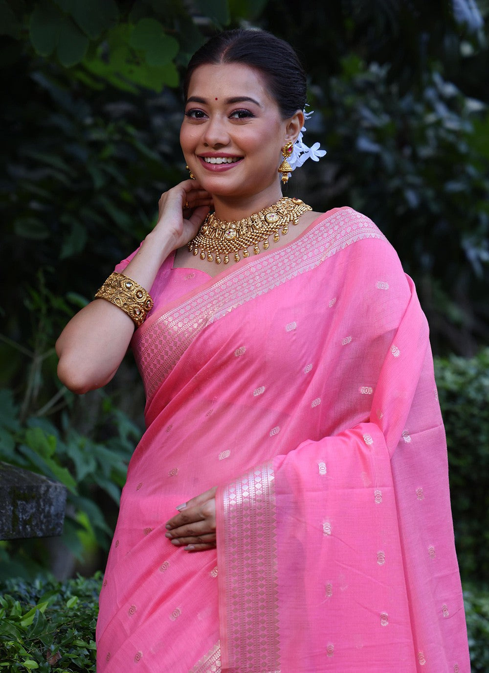 Weaving Zari Silk Pink Saree S14318