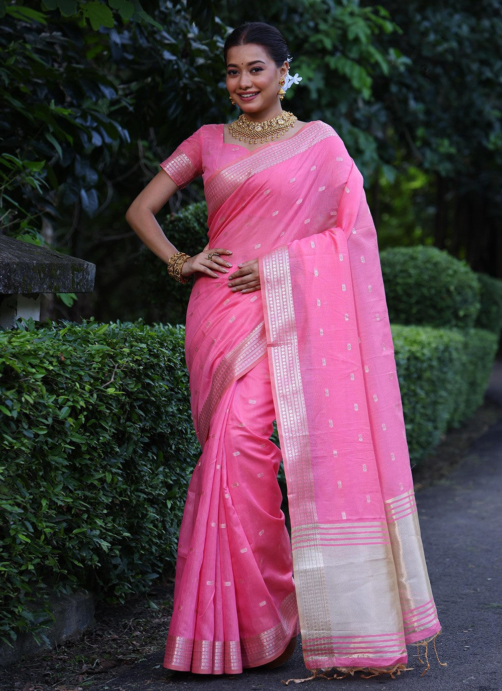 Weaving Zari Silk Pink Saree S14318