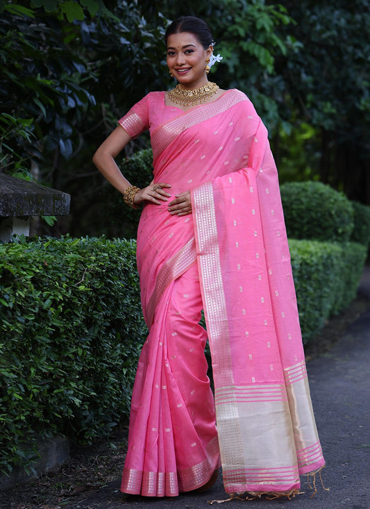 Weaving Zari Silk Pink Saree S14318