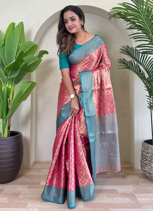 Weaving Zari Silk Pink Classic Saree S15247
