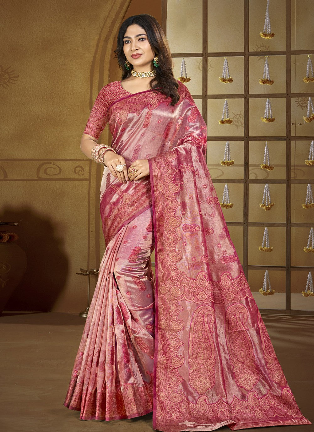 Contemporary Weaving Zari Pink Silk S12727