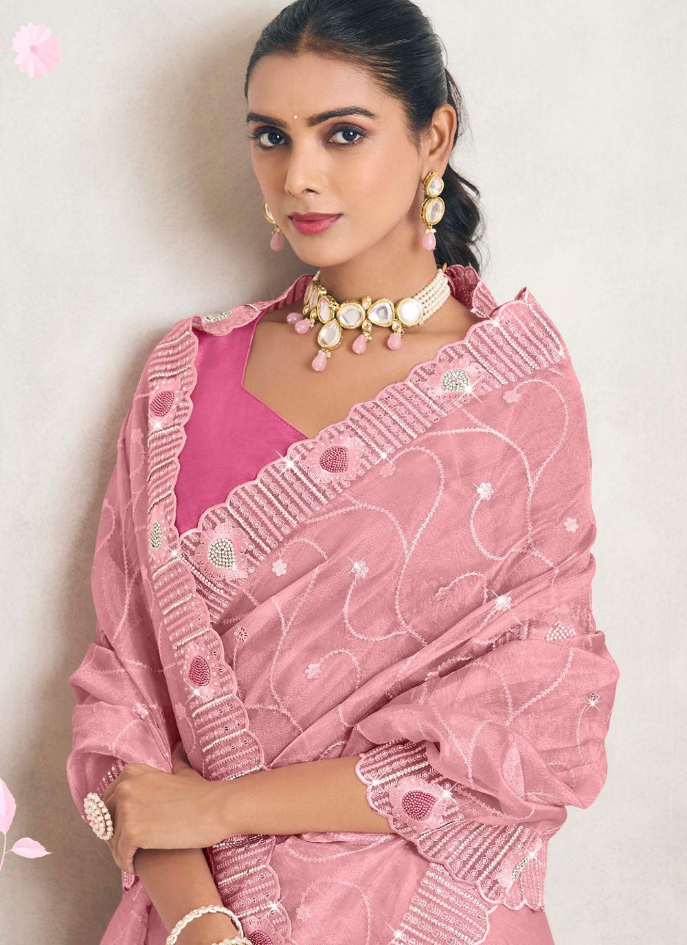 Designer Weaving Zari Pink Silk Saree S12744