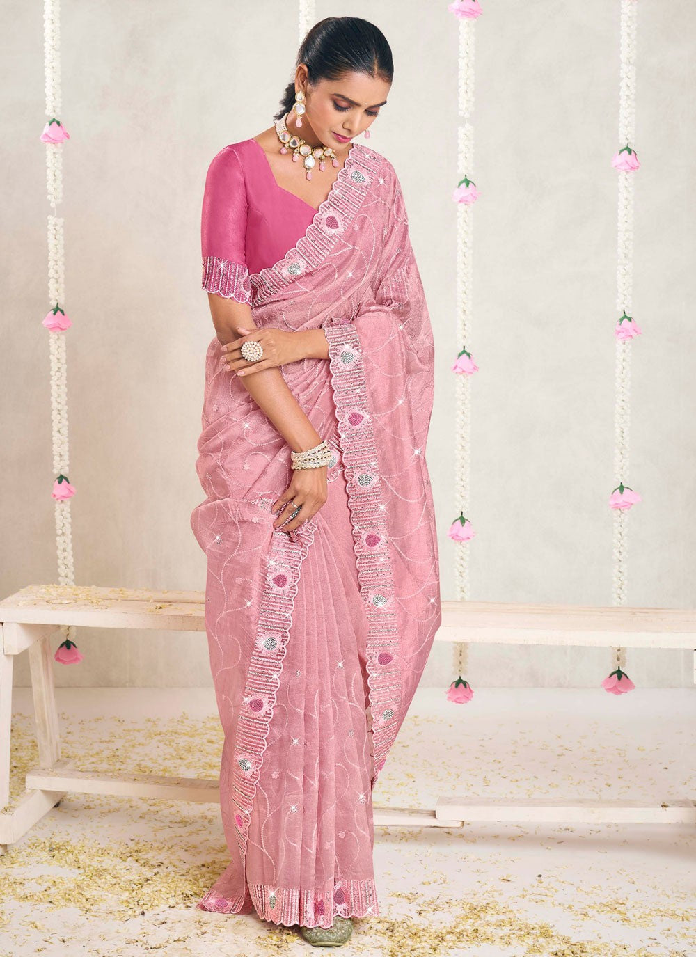 Designer Weaving Zari Pink Silk Saree S12744
