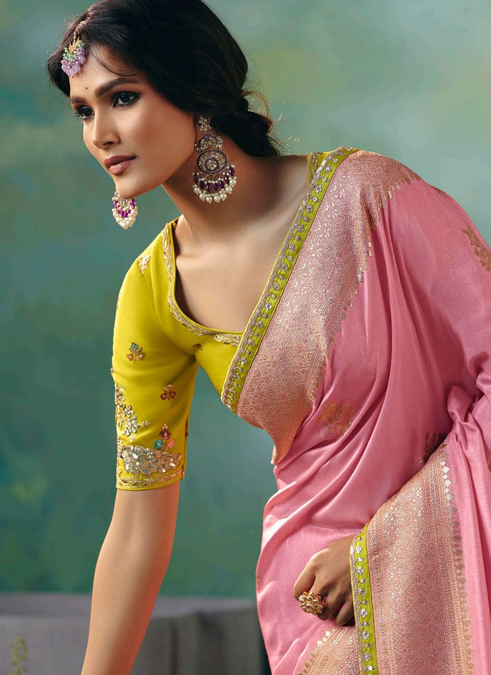 Pink Silk Traditional Saree Embroidered, Weaving Zari S20202
