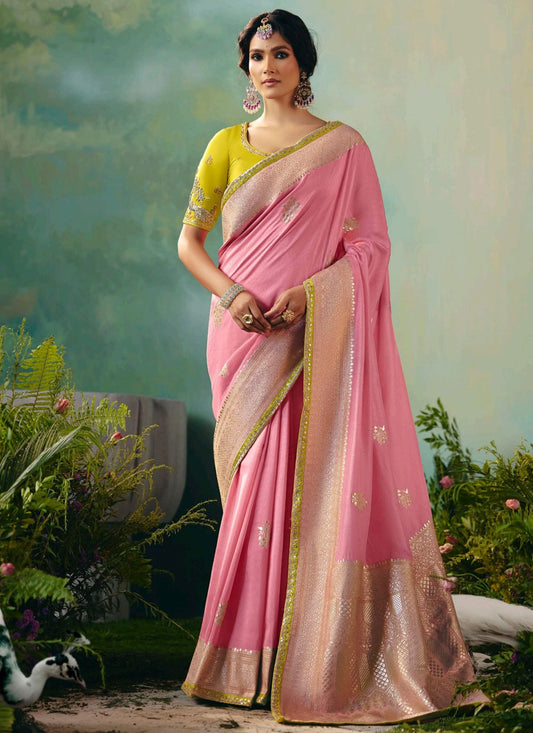 Pink Silk Traditional Saree Embroidered, Weaving Zari S20202