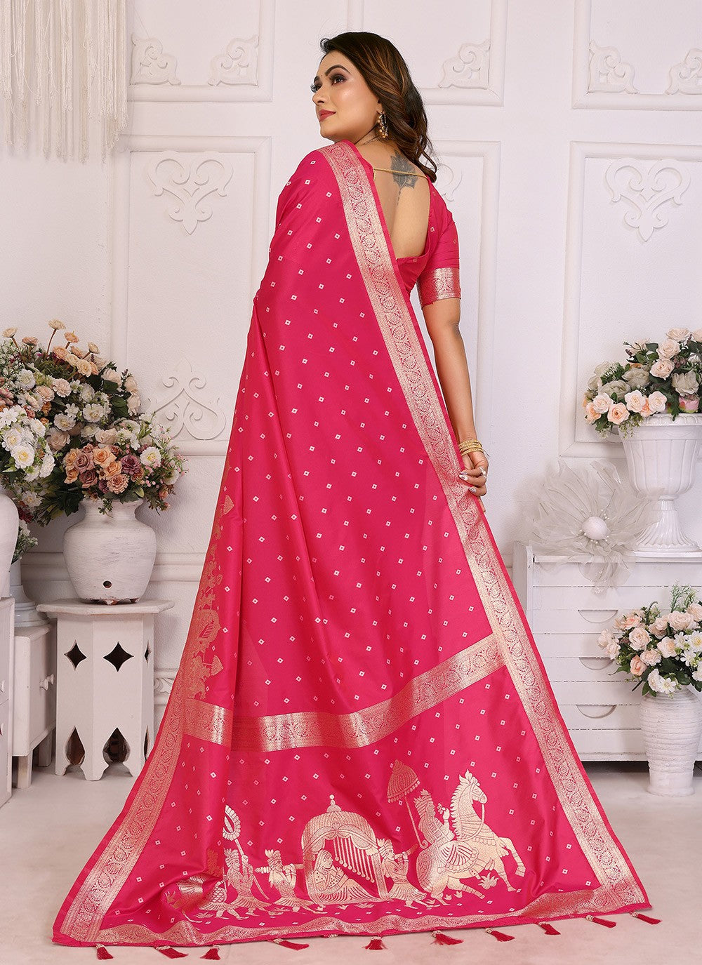 Weaving Zari Silk Pink Saree S14715