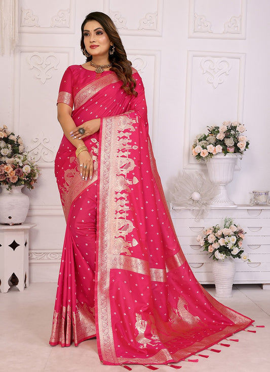 Weaving Zari Silk Pink Saree S14715