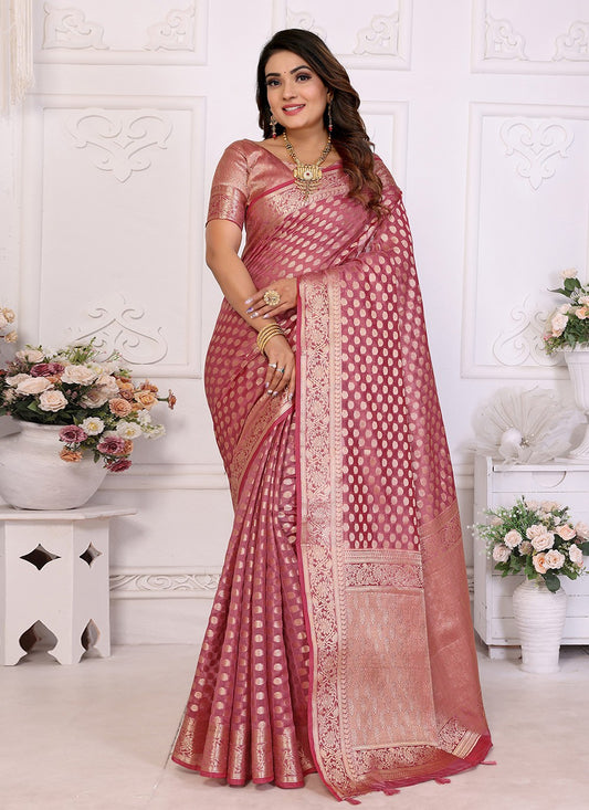 Classic Saree Woven Pink Organza Saree S13595