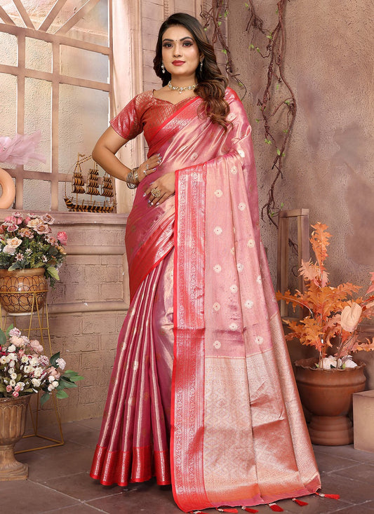 Woven Silk Pink Saree S14615