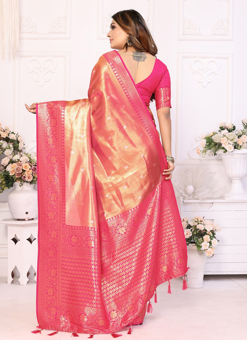 Woven Banarasi Silk Pink Saree S14685