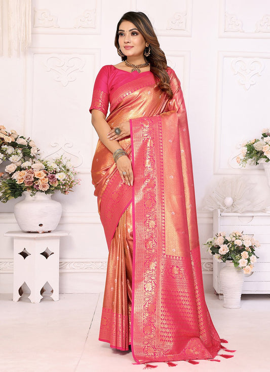 Woven Banarasi Silk Pink Saree S14685