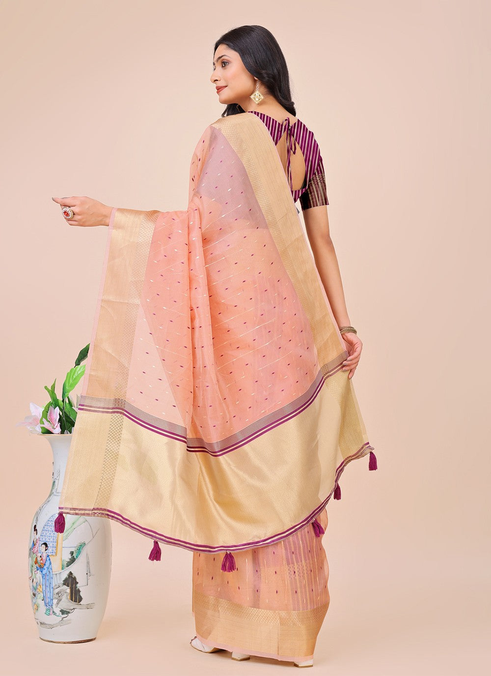 Woven Organza Pink Trendy Saree S15186