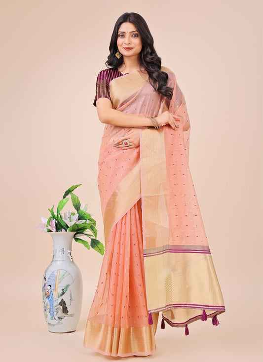 Woven Organza Pink Trendy Saree S15186
