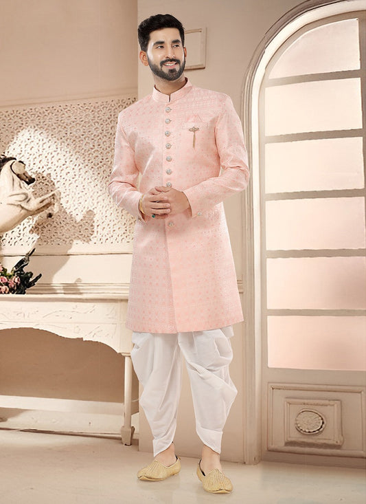 Woven Jacquard Pink Sherwani - M7573