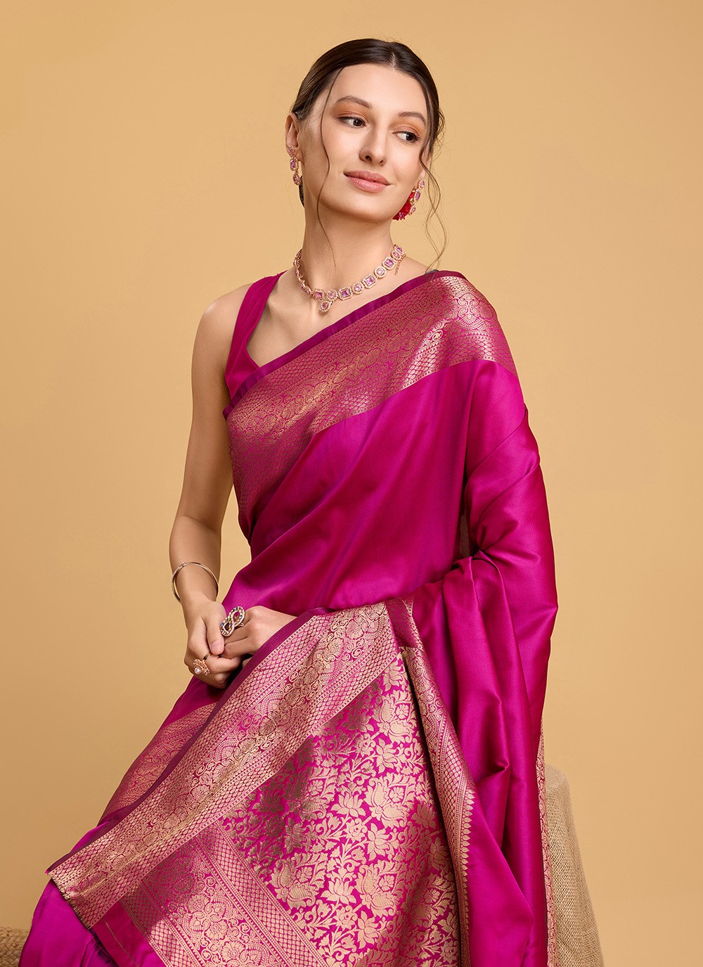 Woven Silk Pink Saree S13855