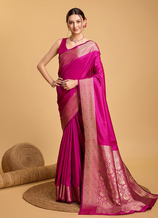 Woven Silk Pink Saree S14091