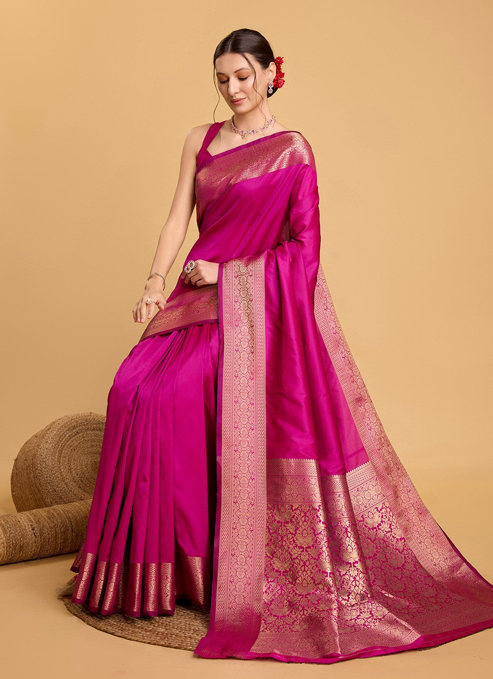 Woven Silk Pink Saree S13855