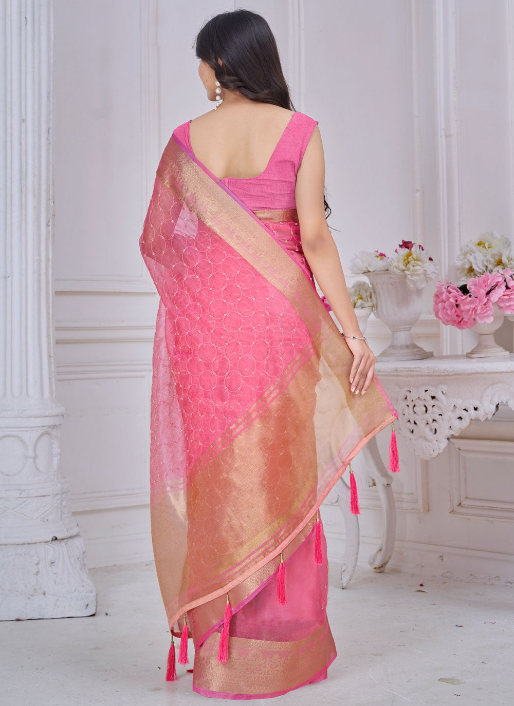 Jacquard Work Jacquard Pink Contemporary Saree S14981