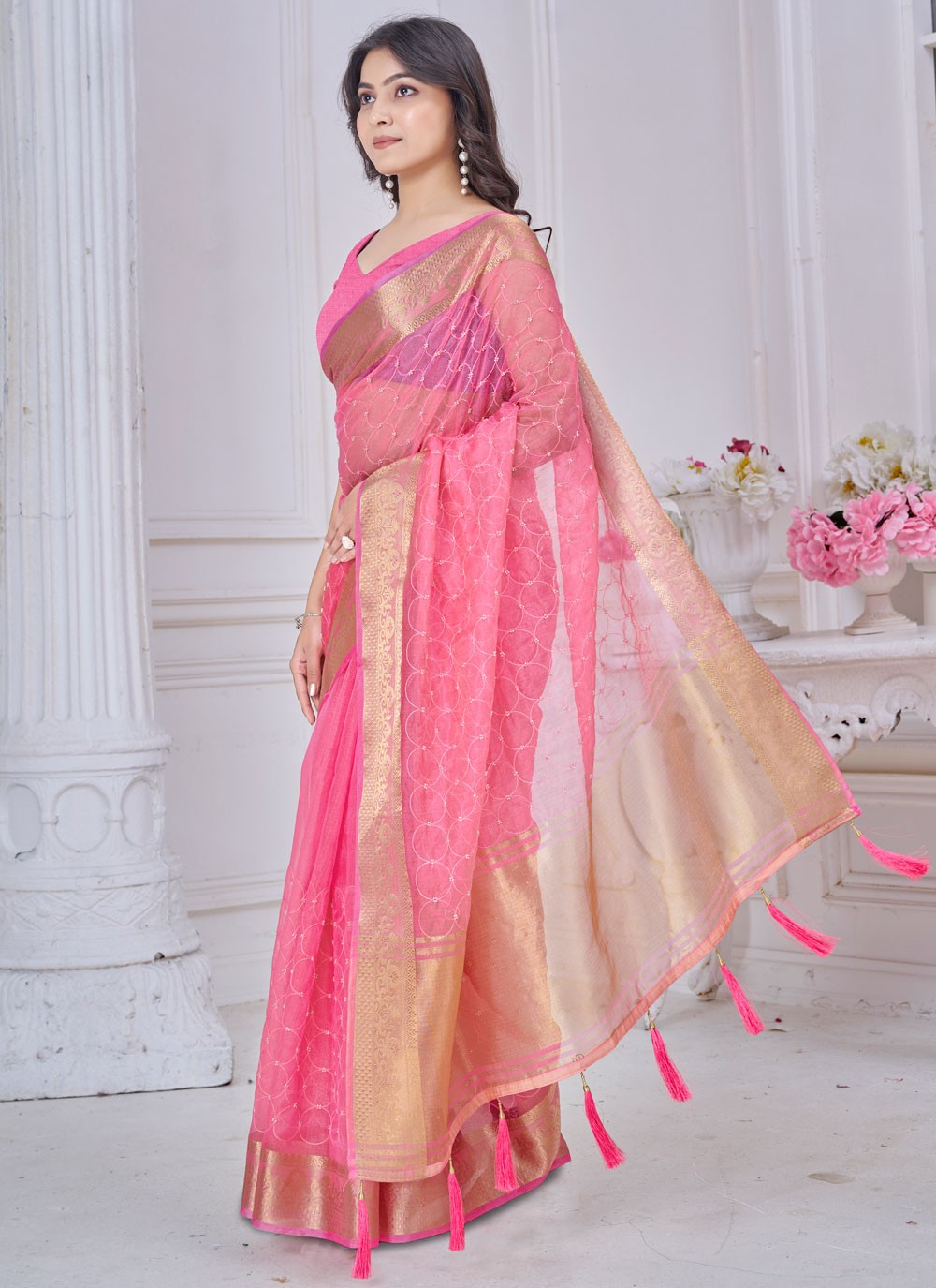 Jacquard Work Jacquard Pink Contemporary Saree S14981