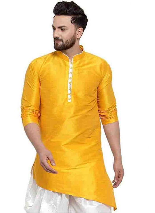 Plain Art Dupion Silk Yellow Kurta - M1580