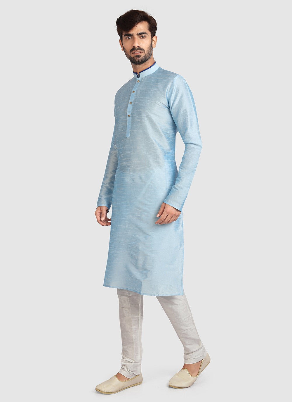 Plain Art Silk Aqua Blue Kurta Pyjama - M3414