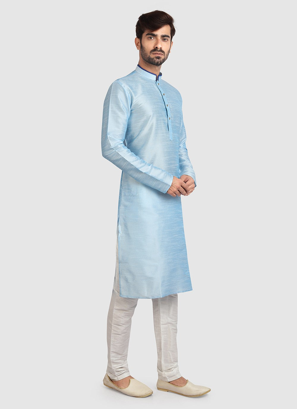 Plain Art Silk Aqua Blue Kurta Pyjama - M3414