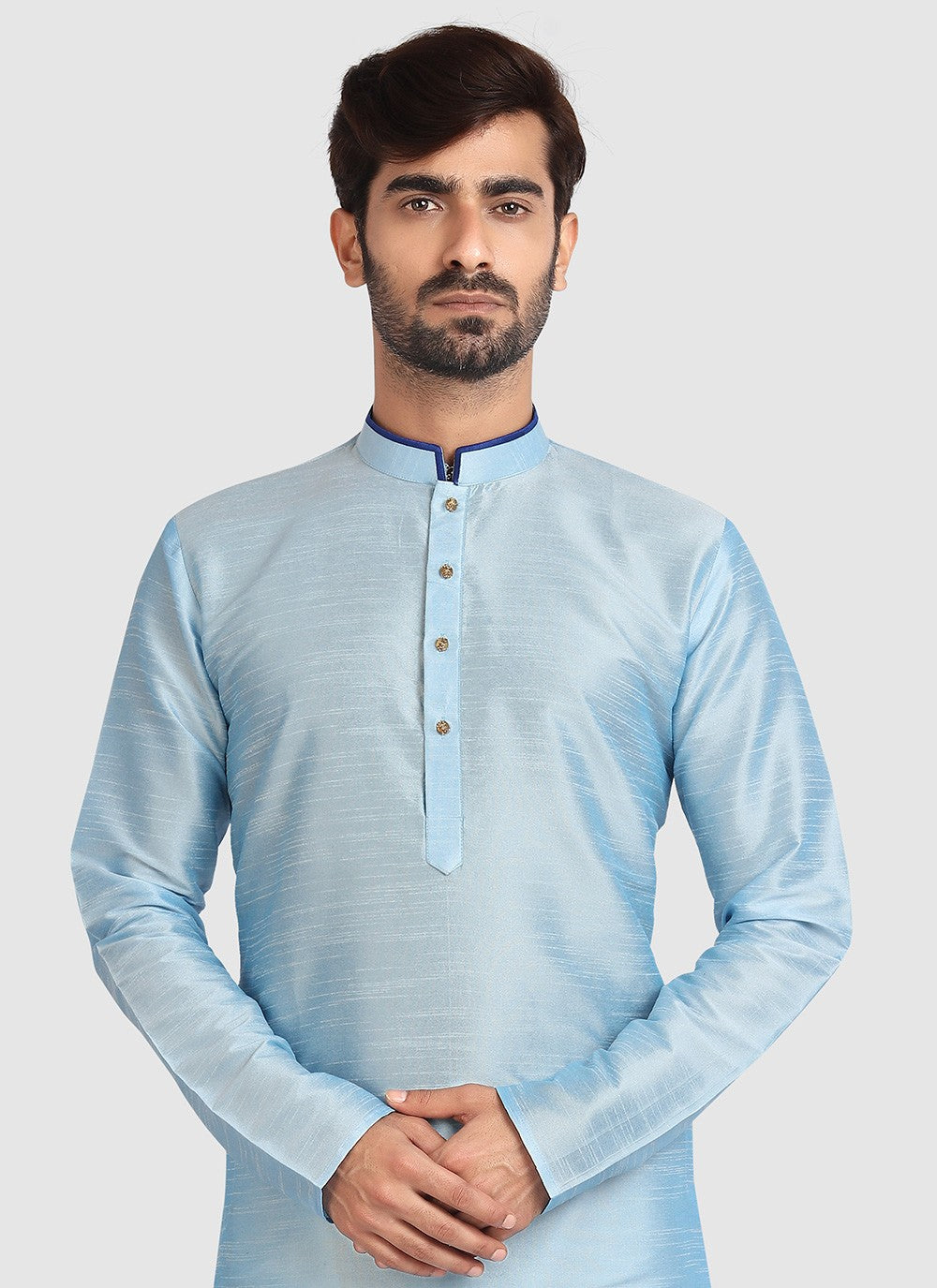 Plain Art Silk Aqua Blue Kurta Pyjama - M3414
