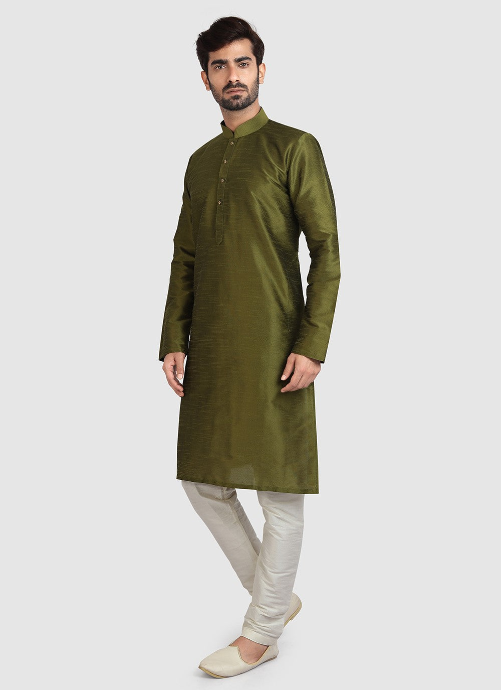 Plain Art Silk Green Kurta Pyjama - M3417