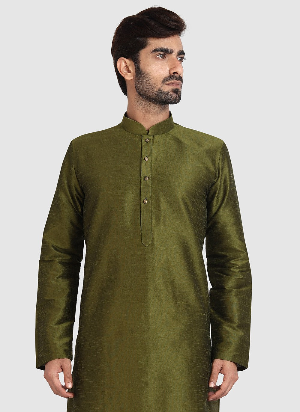 Plain Art Silk Green Kurta Pyjama - M3417