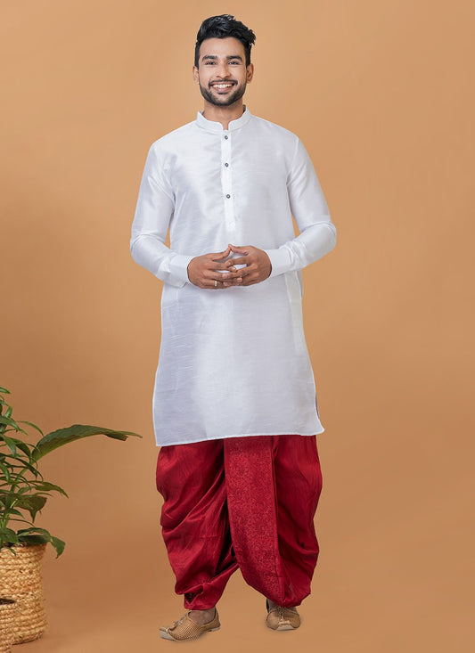 Plain Banarasi Silk White Dhoti Kurta - M5940