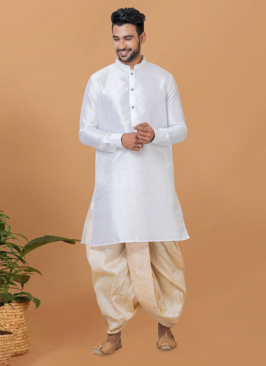 Plain Banarasi Silk White Dhoti Kurta - M5941