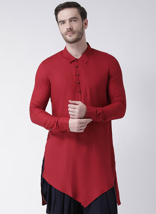 Plain Blended Cotton Maroon Kurta - M1948