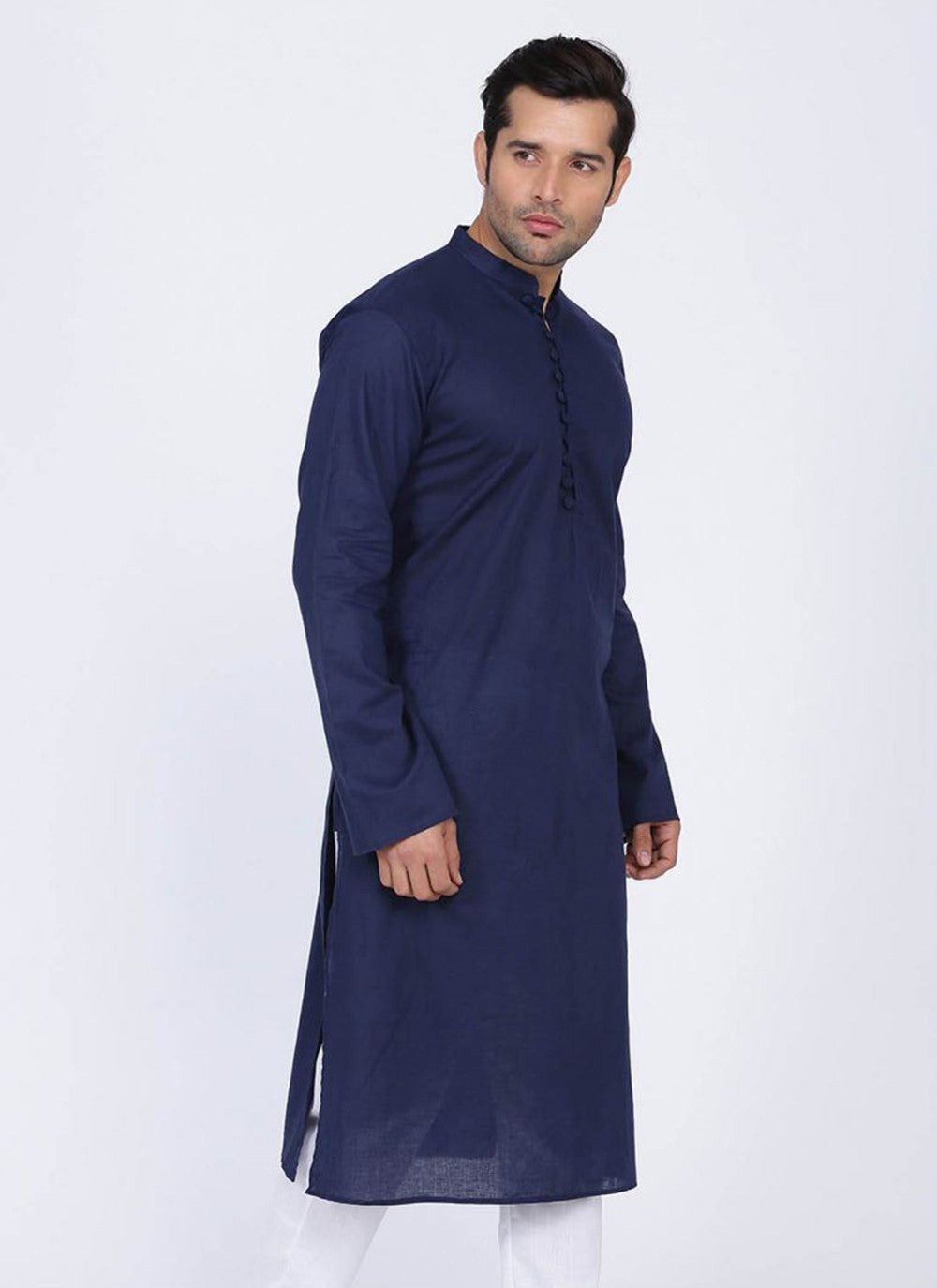 Plain Blended Cotton Navy Blue Kurta - M6167