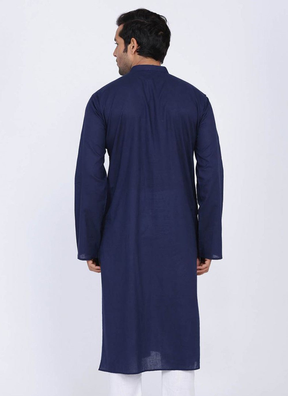 Plain Blended Cotton Navy Blue Kurta - M6167