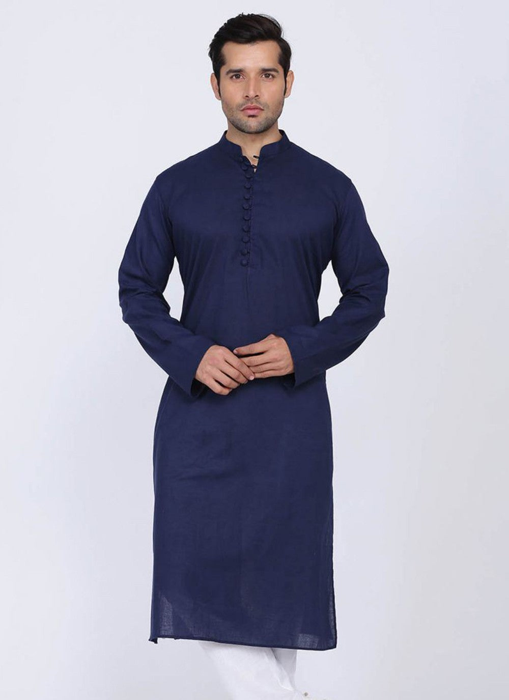 Plain Blended Cotton Navy Blue Kurta - M6167