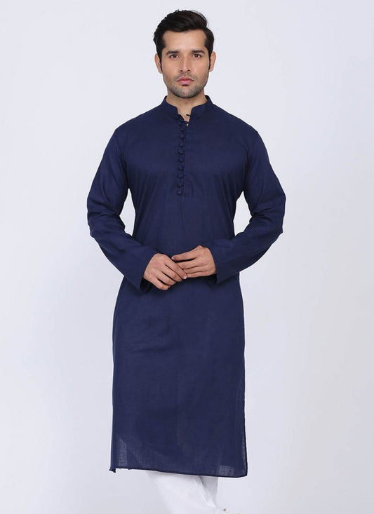 Plain Blended Cotton Navy Blue Kurta - M6167