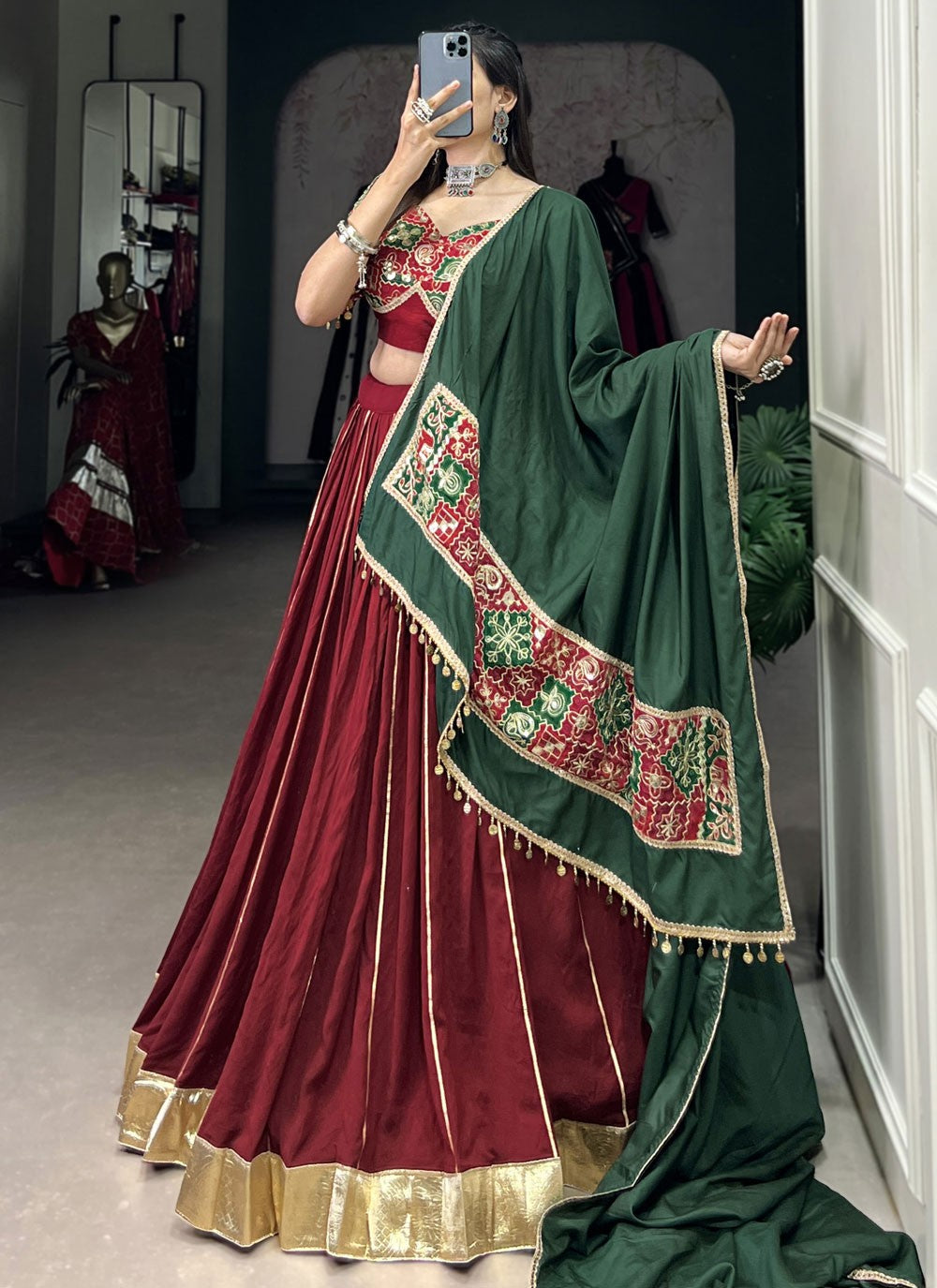 Border Work Chanderi Readymade Lehenga Choli - L2749