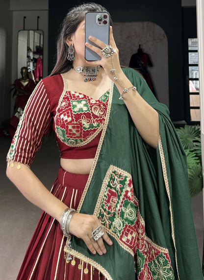 Border Work Chanderi Readymade Lehenga Choli - L2749