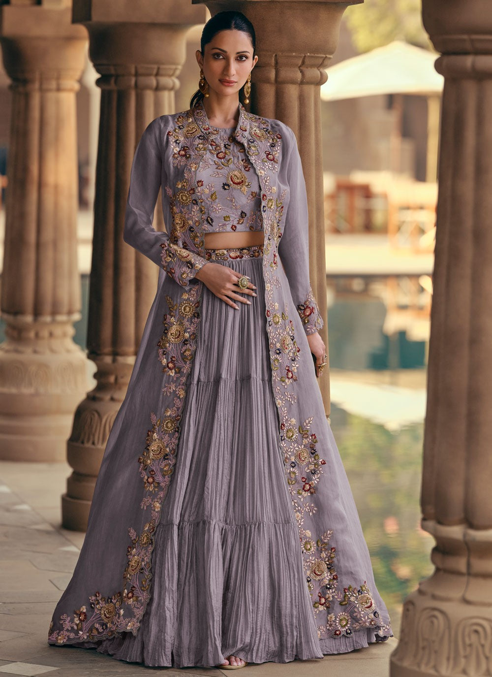 Chinon Mehandi & Sangeet, Reception Readymade Lehenga Choli L3639