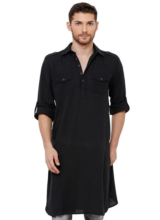 Plain Cotton Black Kurta - M1967