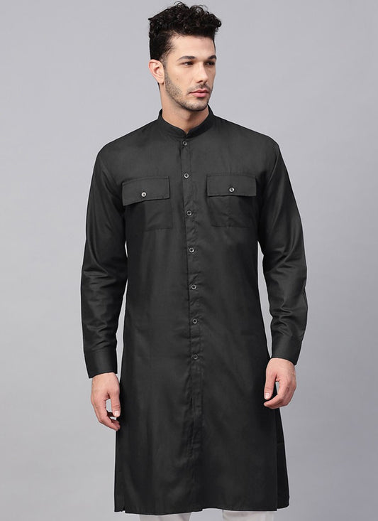 Plain Cotton , Viscose Black Kurta - M2374