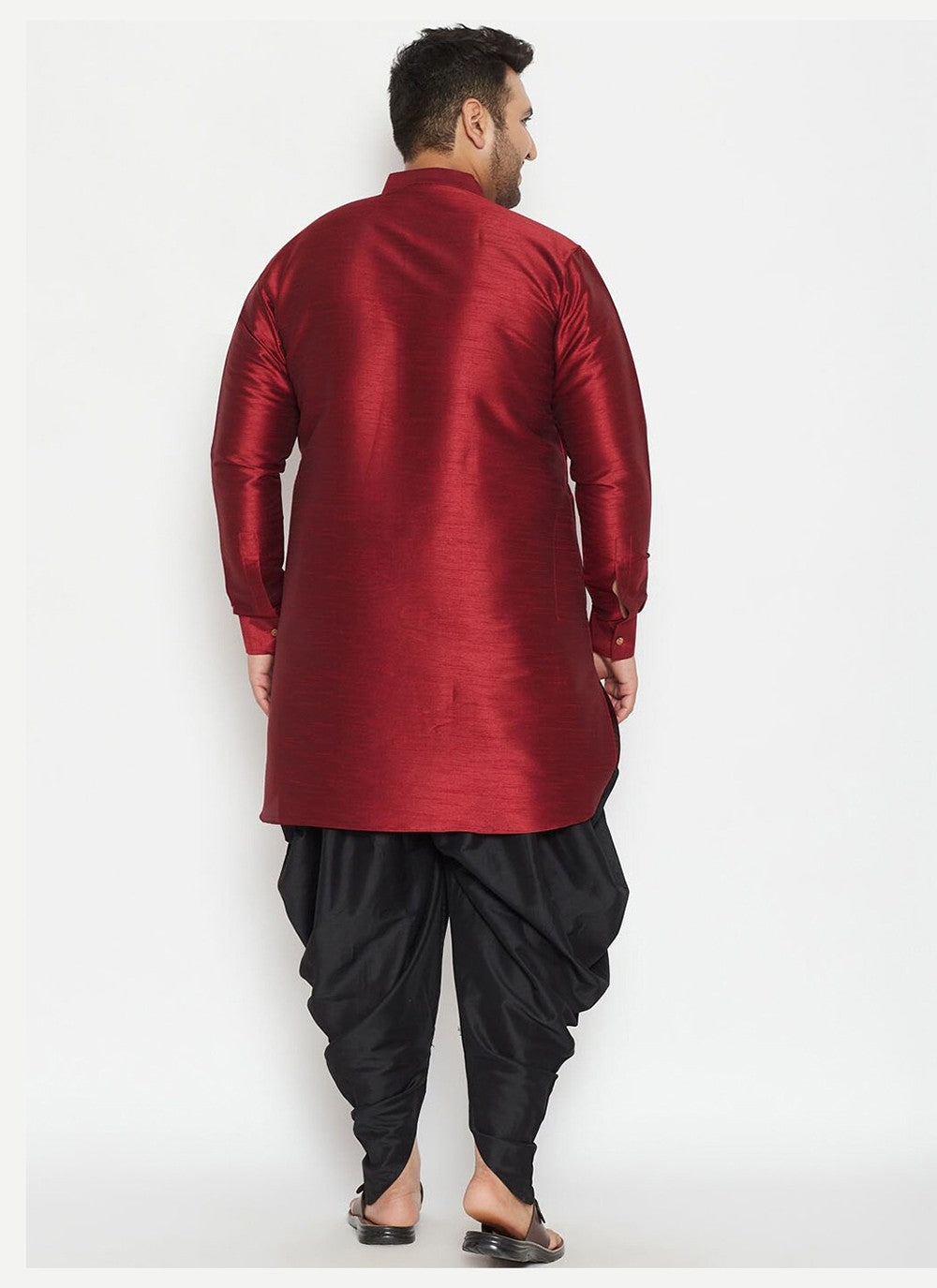 Plain Dupion Silk Maroon Dhoti Kurta - M2641