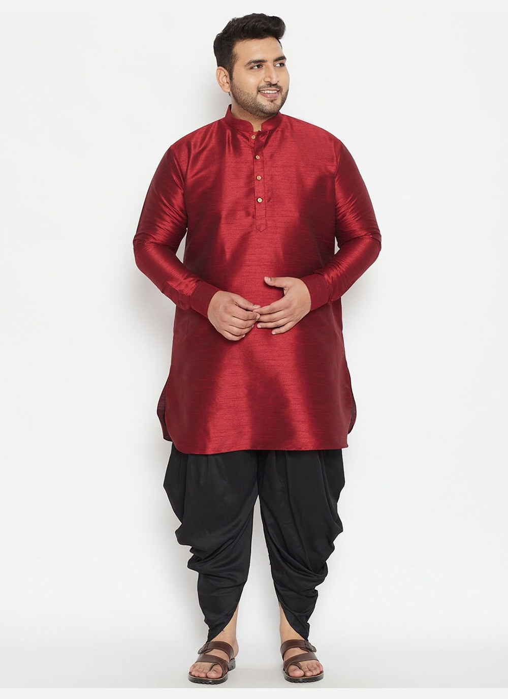 Plain Dupion Silk Maroon Dhoti Kurta - M2641