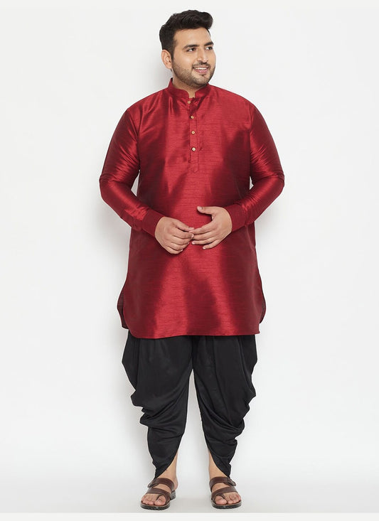 Plain Dupion Silk Maroon Dhoti Kurta - M2641