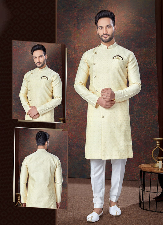 Plain Jacquard Gold Indo Western - M7703