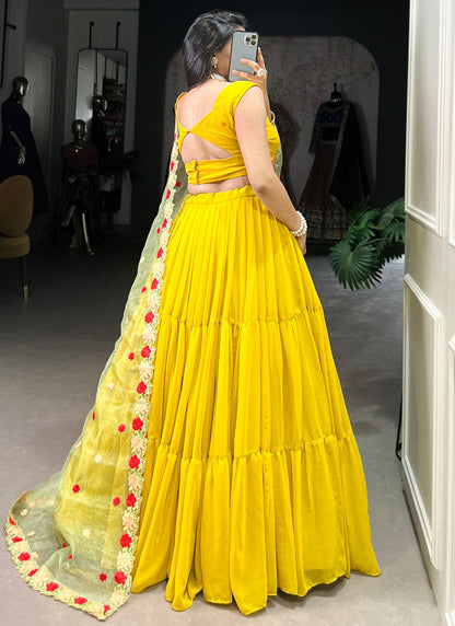 Georgette Mehandi & Sangeet A - Line Lehenga L3619