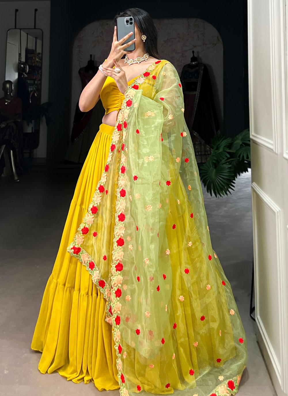 Georgette Mehandi & Sangeet A - Line Lehenga L3619