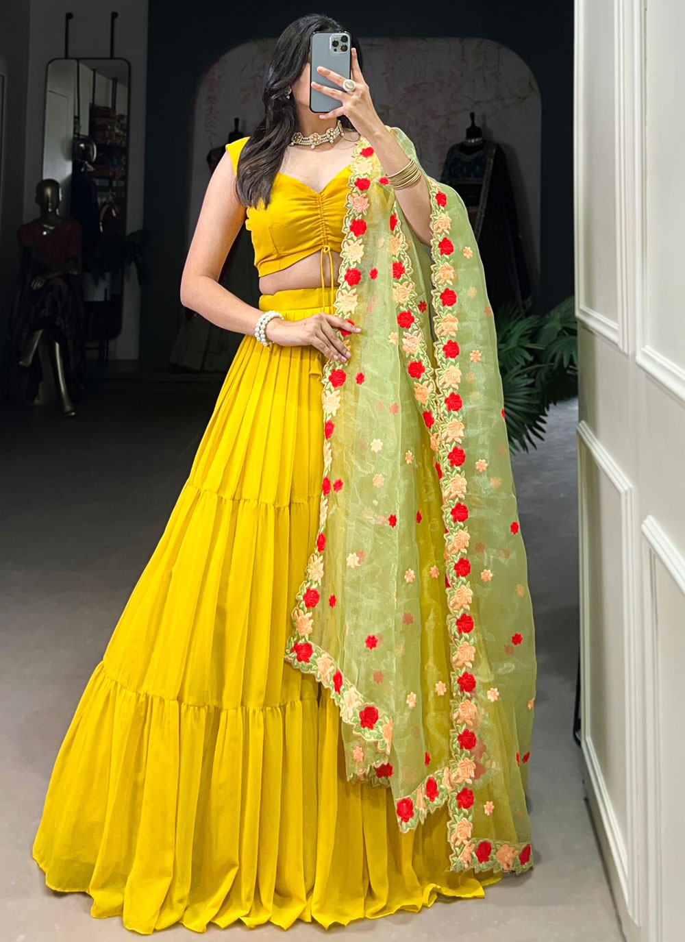 Georgette Mehandi & Sangeet A - Line Lehenga L3619
